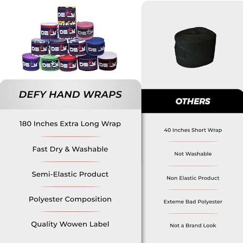 DEFY Professional 180 Inch Hand Wraps for Boxing Muay Thai MMA Elastic Bandages for Men & Women -Pair - color: American