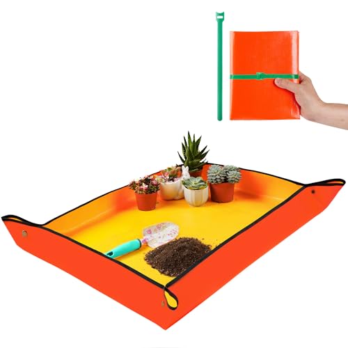 Large Repotting Mat for House Plants Transplanting and Potting Soil Mess Control, Unique Gardening Gifts for Women & Men Mom Birthday Gift Plant Lover Gifts - color: Orange, size: Large 39.5" X 31.5"