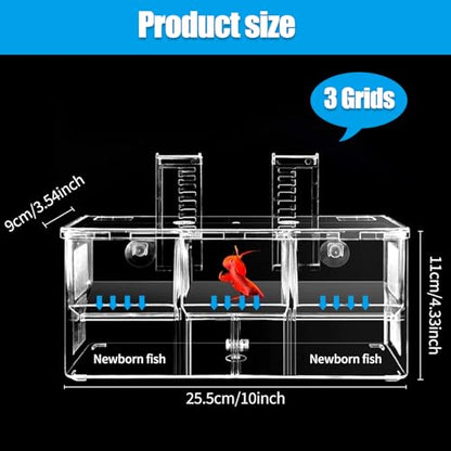 Aquarium Fish Breeding Box,Fish Tank Hatchery Incubator Breeder Box,Fish Separator for Aquarium,Acrylic Hatching Box for Baby Fishes Shrimp Betta Medium Acclimation Isolation (3 Grids)