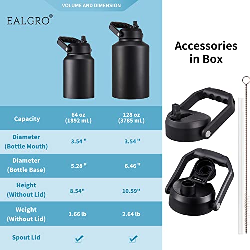 EALGRO Gallon Insulated Water Bottle Jug with Straw, 128 oz Large Stainless Steel Sports Metal Water Canteen With Handle, Thermal Water Cup Mug with 2 Lids, Army Green