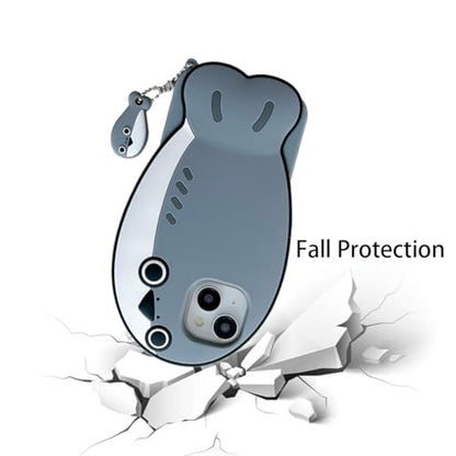 3D Fish Case,Cartoon Cute Kawaii Lovely Character Blue Fish with Pendant Shape Kids Teens Girls Women Soft Silicone Case for iPhone 14 Pro Max/15 Pro Max 6.7 inch