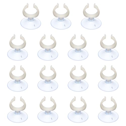 Aquarium Suction Cups, Fish Tank Suction Cups Clips Airline Tube Holders Clamps (Plastic, 15Pcs, Clear) for 1.1" Fish Tank Airline Tubing Binding Moss Shrimp Nest, 28x45MM