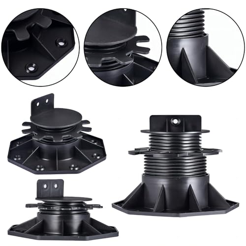 12Pack Adjustable Deck Support Pedestal - Base Support for Floating Deck Platform, Adjusts 1-3/16" to 2-3/8", Black