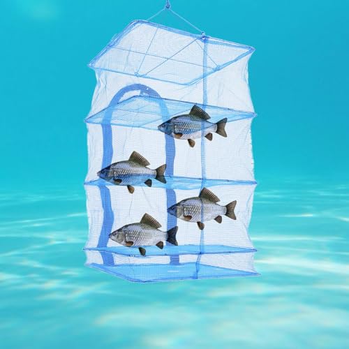 4 Layer Fish Mesh Hanging Drying, Folding Fish Drying Net, Vegetable Fish Dishes Mesh Hanging Drying Net with Zipper Opening for Shrimp Fish Fruit Vegetables Herb