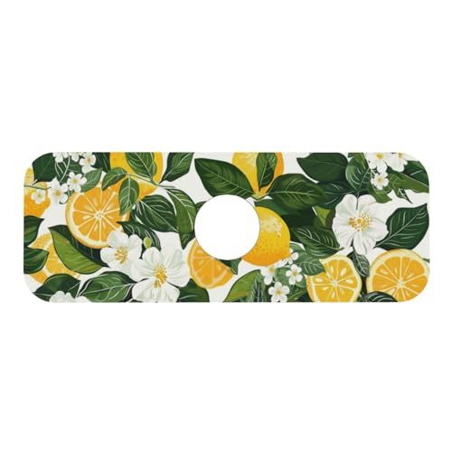Faucet Draining Mat For Kitchen Sink, Yellow Lemons Green Leaves Diatom Mud Absorbent Drain Pad For Bathroom Kitchen Sink Splash Guard Drying Mat - color: Yellow Lemons Green Leaves