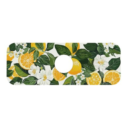 Faucet Draining Mat For Kitchen Sink, Yellow Lemons Green Leaves Diatom Mud Absorbent Drain Pad For Bathroom Kitchen Sink Splash Guard Drying Mat - color: Yellow Lemons Green Leaves