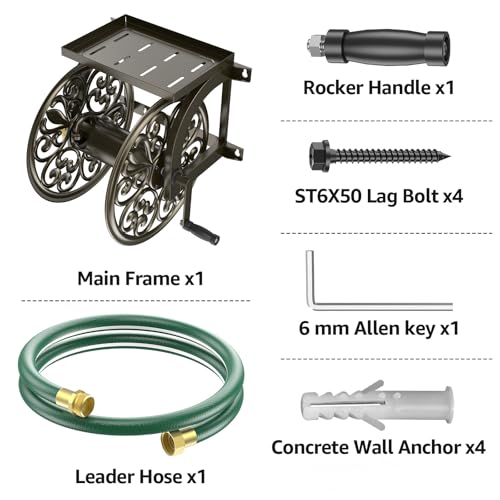 Garden Wall Mount Hose Reel, Decorative Hose Reel, Garden Heavy-Duty Water Hose Holder Winder, Holds 200-Feet of 5/8-Inch Hose