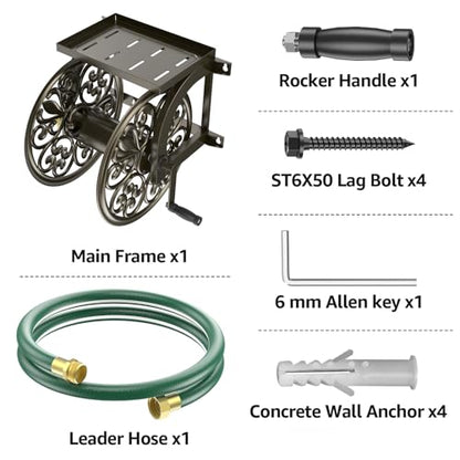 Garden Wall Mount Hose Reel, Decorative Hose Reel, Garden Heavy-Duty Water Hose Holder Winder, Holds 200-Feet of 5/8-Inch Hose