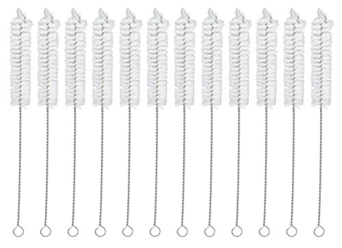 EISCO 12PK Bristle Cleaning Brushes with Fan-Shaped Ends, 9" - Twisted Stainless Steel Wire Handle - Ideal for 0.6" - 0.8" Diameter Tubes, Bottles, Flasks, Cylinders, Jars, Vases, Cups