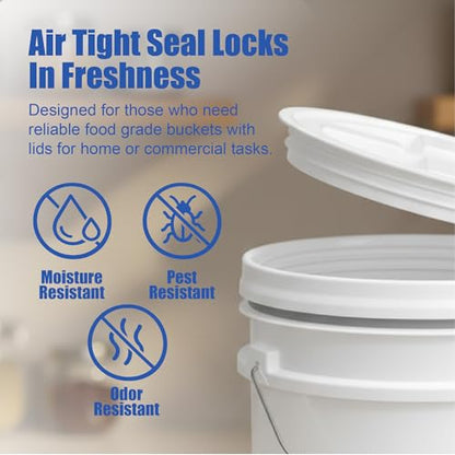 5 Gallon Bucket - Food Grade Bucket with Airtight Gamma Seal Screw-On Lid, BPA-Free, Heavy-Duty 90 Mil HDPE Plastic, Bulk Storage, Durable Container, Made in USA, White/White, 3 Packs - color: White/White, size: 3 Packs