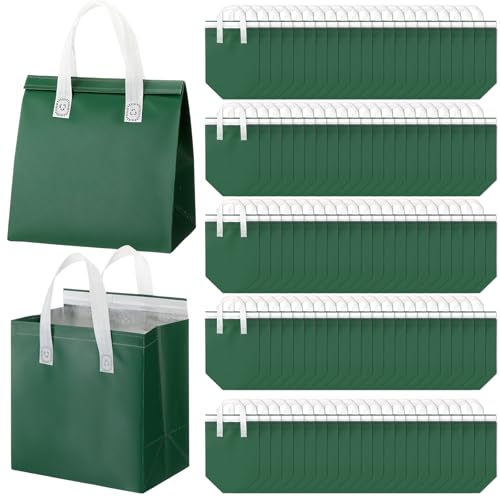 50 Pcs Insulated Take Away Bags Bulk Thermal Insulation Food Bags for Coffee Milk Tea Hot Cold Fresh Food Seafood for Catering Restaurant Grocery (9.45x9.45x5.91inch,Dark Green) - color: Dark Green, size: 9.45x9.45x5.91Inch