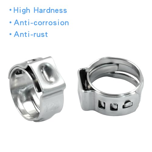 Litoexpe 50 Pcs Single Ear Hose Clamp 10.3mm-12.8mm, Hose Crimp Clamps Ear Crimp Rings, Stainless Steel Pinch Clamp for Securing Pipe Hoses and Automotive - size: 10.3mm-12.8mm