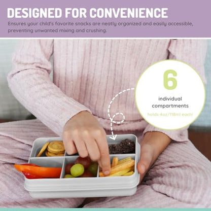 melii Mini Snackle Box – 6 Compartments, Divided Snack Container, Food Storage for Kids and Adults, Removable Dividers, Arts & Crafts, Beads, BPA-Free, Grey