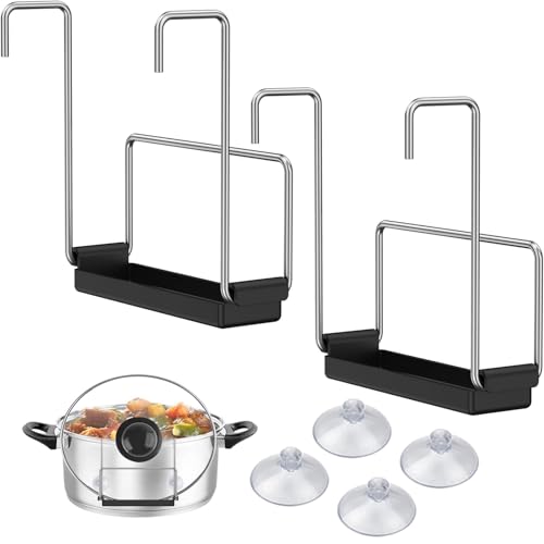 Wome Crock Pot Lid Holder For Oval Crock Pot: Universal Fit For Round Lids Too Silicone Drip Tray Catches Water Suction Cups For Added Stability Keeps Countertop Clean And Organized (2, black)