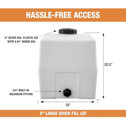 82123919 Horizontal Square Reservoir Water Tank, 50 Gallon, Made in USA, Natural Poly Tank for Non-Flammable Liquids, UV-Resistant, Ideal for Agricultural Use, RV Water Storage, White - size: 50 gallon