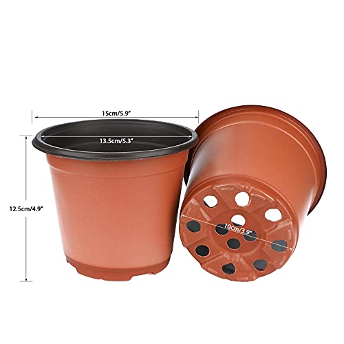 KINGLAKE 100 Pcs 6" Plastic Plants Nursery Pot/Pots Seedlings Flower Plant Container Seed Starting Pots - color: Red, size: 6 Inch