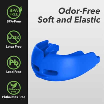 2Pcs Sport Mouth Guard Youth Adult, Mouthguard for Braces, Wrestling Mouthguards for Braces, No Boil Mouth Guard, Helmet Strap, Soft, Football Hockey Boxing,Taekwondo, Jujitsu Rugby - color: Blue