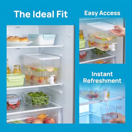 4 Pack 1.3 Gallon Drink Dispenser with Spigot for Fridge, Leakproof Plastic Water Container Fridge Beverage Dispenser Ice Juice Dispenser with Spigot for Home Party Restaurant Bar Buffet