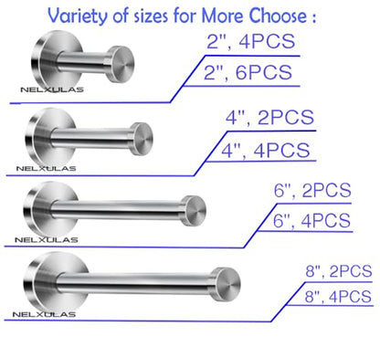 Brushed Stainless Steel Bath Towel Hooks Single Super Heavy Duty Wall Mount Hook, Coat Hook (6", 4 PCS) - size: 6" , 4 PCS