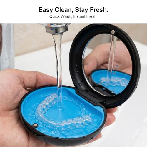 2 Pack Retainer Case with Mirror, Aligner Case Compatible with Invisalign - color: 2 Pack - Black with Mirror