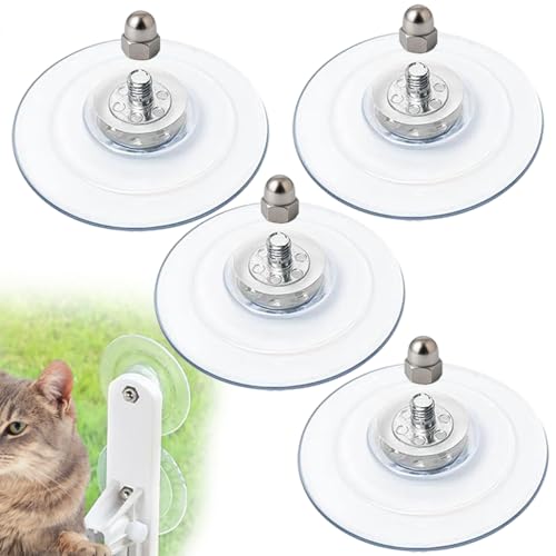 Cat Window Perch Suction Cup Replacement Accessories Clear Strong Suction Cup with Stainless Steel Screw Nuts, Set of 4 (Clear Silver)
