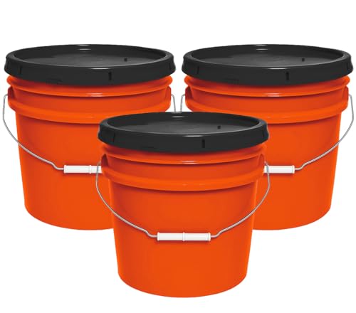 3.5-Gallon Bucket with Airtight Lid – Made in USA, Food Grade BPA Free Plastic, Heavy Duty Multi-Use, Metal Handle with Grip, Stackable Storage – Orange, 3 Pack - color: Orange, size: 3