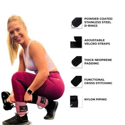 Adjustable Gym Ankle Straps for Cable Machines Women & Men, Glute Kickbacks - color: Solid Pink, size: Single