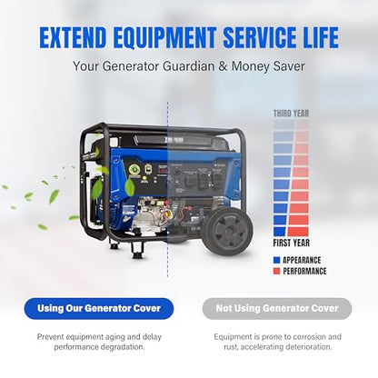 28x28x26 Inch Generator Cover. Available in 25/27/28/30/32/38 Inches. 900D Heavy-Duty Oxford Fabric with Advanced Windproof Buckles.Open top to add fuel. Suitable for Most 7000-10000W Generator.Black