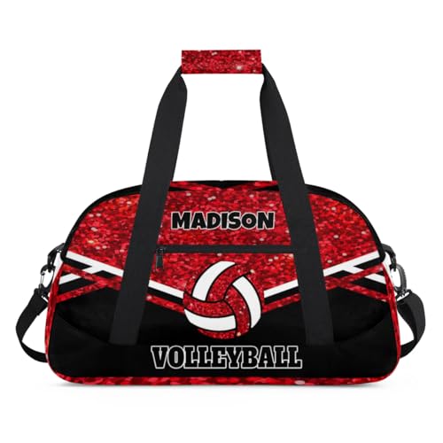 Personalized Sports Volleyball Bag, Red Glittering with Black | Custom Team Name Gym Sport Duffel Bag Weekender Bags Travel Duffel Bag - color: Red Black