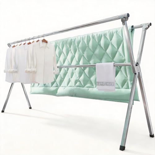 Clothes Drying Racks Outdoor, Updated Version,Stainless Steel Laundry Drying Rack for Indoor Outdoor and The Balcony,Length Adjustable Saves Space,with Windproof Hooks - size: 95.00 inches