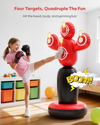 QPAU Kids Punching Bag, Rotating Design with 4 Targets, 64 in
