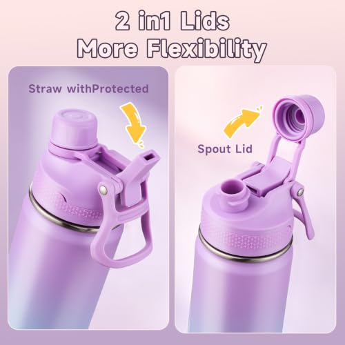 Kids Water Bottle for School Boys Girls，16 oz Water Bottle with 2-in-1 Lid 304 Stainless Steel Insulated Bottle - color: Navy blue 480