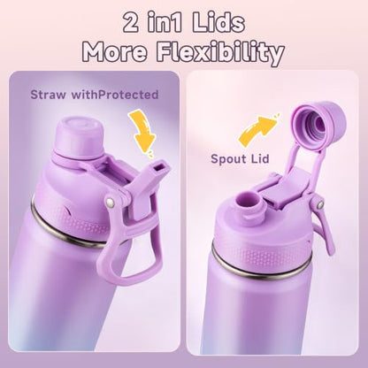 Kids Water Bottle for School Boys Girls，16 oz Water Bottle with 2-in-1 Lid 304 Stainless Steel Insulated Bottle - color: Navy blue 480