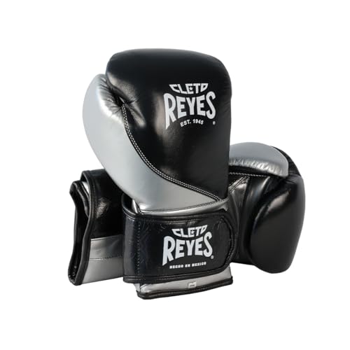CLETO REYES High Precision Boxing Gloves with Hook and Loop Closure for Training and Heavy Punching Bags for Men and Women - color: Black/Silver, size: 16 oz