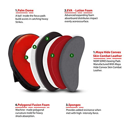 Green Hill Curved Boxing Focus Mitts for MMA, Muay Thai & Boxing - color: Red/Black