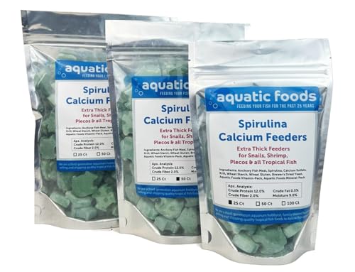 Spirulina Enriched Calcium Feeders for Shrimp, Snails, Crabs, Crayfish, Pleco, Catfish, All Tropical Fish…50 Count Bag