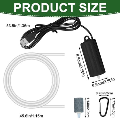 Aquarium Air Pump USB Air Pump Mini Aquarium Air Pump Ultra Quiet Fish Tank Air Pump Energy Saving Oxygen Bubbler Includes Aquarium Oxygen Tube + Air Stones 1W - color: Black