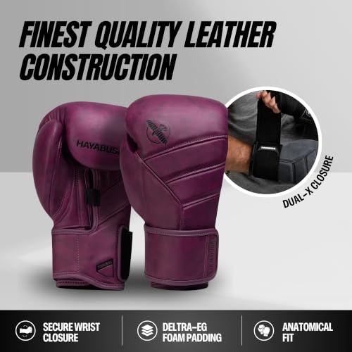 Hayabusa T3 LX Leather Boxing Gloves - color: Wine, size: 12oz