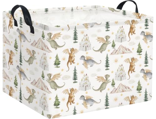 Rectangular Kids Basket Baby Girl Basket Fabric Storage Bin Organizer Box Room Decor(Castle Dinosaur) - color: Castle Dinosaur