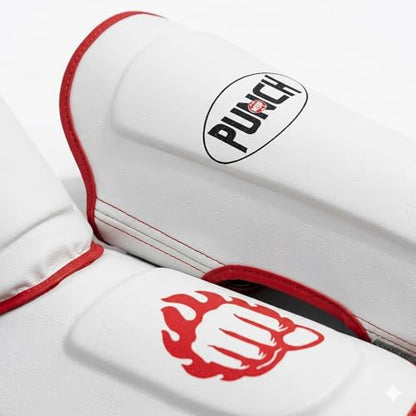 Punch Sports Martial Arts Shin Guards with Instep Protection – Lightweight Artificial Leather Shin & Leg Protector with Double Straps, Foam Padding for MMA, Kickboxing & Muay Thai - size: Large