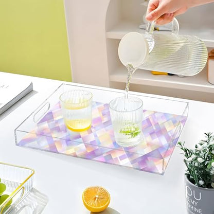 Acrylic Tray Clear Serving Vanity Ottoman Bathroom Coffee Table Countertop Organizer Raised Edge Spill Proof Iridescent Purple - color: Iridescent Purple
