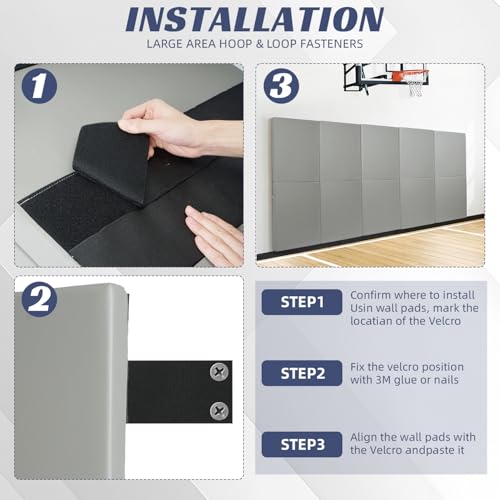 1-Piece Wall Pads for Gym, 2" Thick Wall Cushion Padding Basketball Court Garage Wall Mount Protector, 60" L x 24" W Anti Collision Exercise Mats for Basement Taekwondo - color: gray