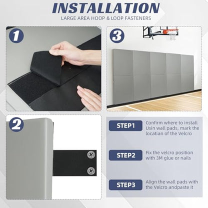 1-Piece Wall Pads for Gym, 2" Thick Wall Cushion Padding Basketball Court Garage Wall Mount Protector, 60" L x 24" W Anti Collision Exercise Mats for Basement Taekwondo - color: gray