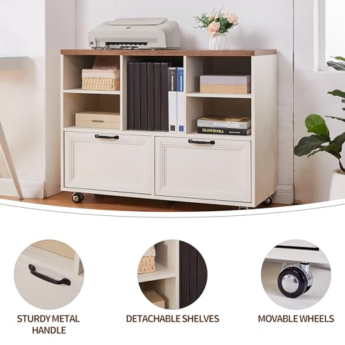 40" Lateral File Cabinet,Farmhouse Wood Small Home Office Storage with Wheels,Filing Cabinet with 2 Drawers for Legal/Letter/ A4 Size