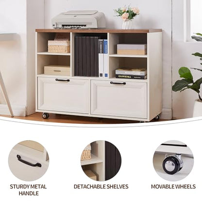 40" Lateral File Cabinet,Farmhouse Wood Small Home Office Storage with Wheels,Filing Cabinet with 2 Drawers for Legal/Letter/ A4 Size
