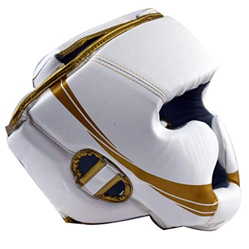 Ultimatr - Elite Head Guard White Gold - Boxing MMA Muay Thai Taekwondo Training (S/M)