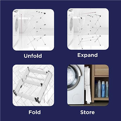 BLACK+DECKER 3 Tier Expandable Collapsing Foldable Laundry Rack for Air Drying Clothing, Space Saving Heavy Duty Lightweight Metal Drying Rack(White) - color: White