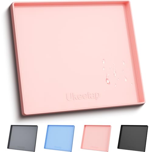 ukeetap Extra Thick Silicone Mat Waterproof with Raised Edge 22" x 19", Under Sink Mat for Kitchen & Bathroom, Kitchen Cabinet Liner, Multi-Purpose for Storage & Protection, Pink - color: Pink, size: 22"L x 19"W