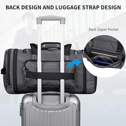 WITZMAN Mens Duffle Bag Expandable 45L Travel Gym with Shoe Compartment - color: Silvery Grey