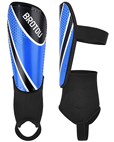 BROTOU Shin Guards Soccer Youth, Soccer Shin Guards for Kids 3-15 | Light Weight Adjustable Straps Shin Pads Protection Equipment with Ankle and Leg Calf Protection - color: BLUE, size: Medium
